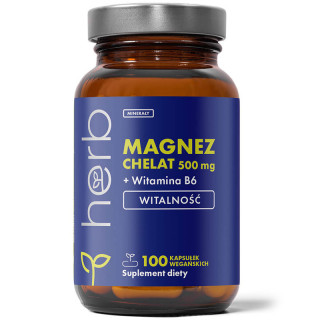 Magnez Chelat 500mg+Witamina B6 100 kapsułek, Herb - wygodna forma!