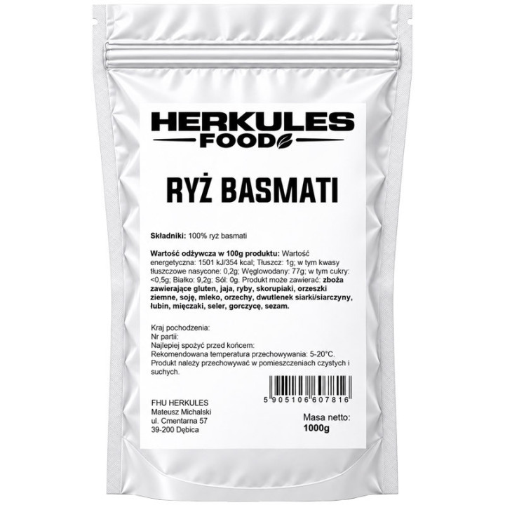 Ryż Basmati 1000g, Herkules Food – delikatny smak, długie ziarna!