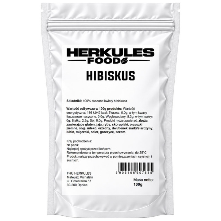 Suszony Kwiat Hibiskusa 100g, Herkules Food – intensywny, kwaskowaty smak!