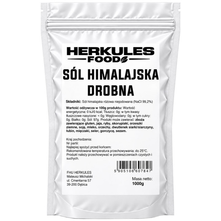 Sól Himalajska Drobna 1000g, Herkules Food – naturalna różowa barwa!