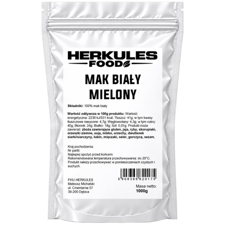 Mak Biały Mielony 1000g, Herkules Food – doskonały składnik tradycyjnych wypieków i deserów!