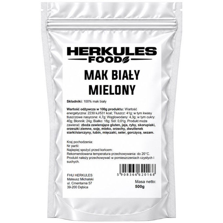Mak Biały Mielony 500g, Herkules Food – doskonały składnik tradycyjnych wypieków i deserów!