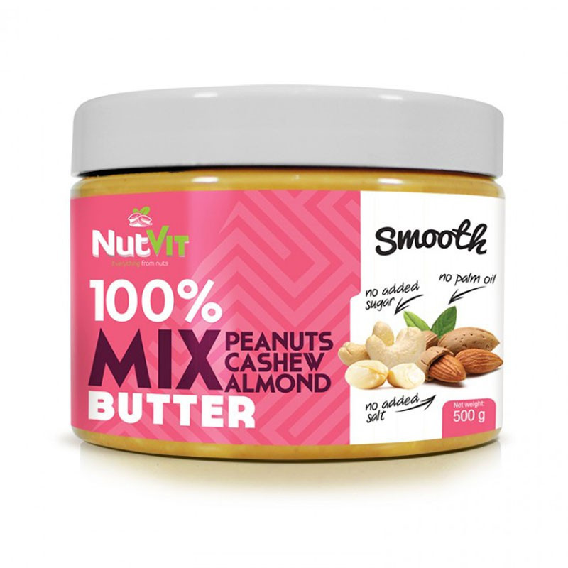 NutVit 100% MIX Butter Smooth 500g MASŁO Z 3 RODZAJÓW ORZECHÓW